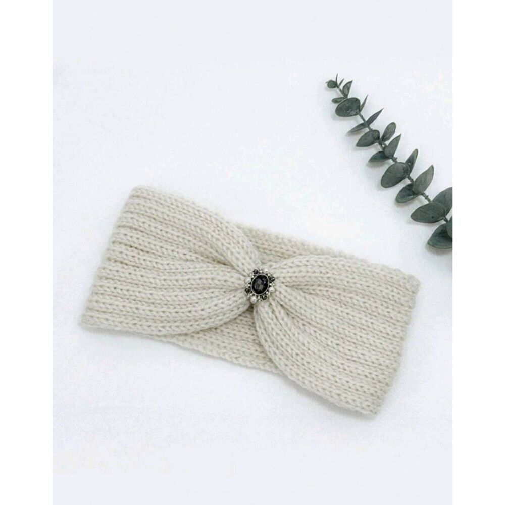 Ladies Ivory Vintage Style Jewel Knitted Winter Headband - Brand New